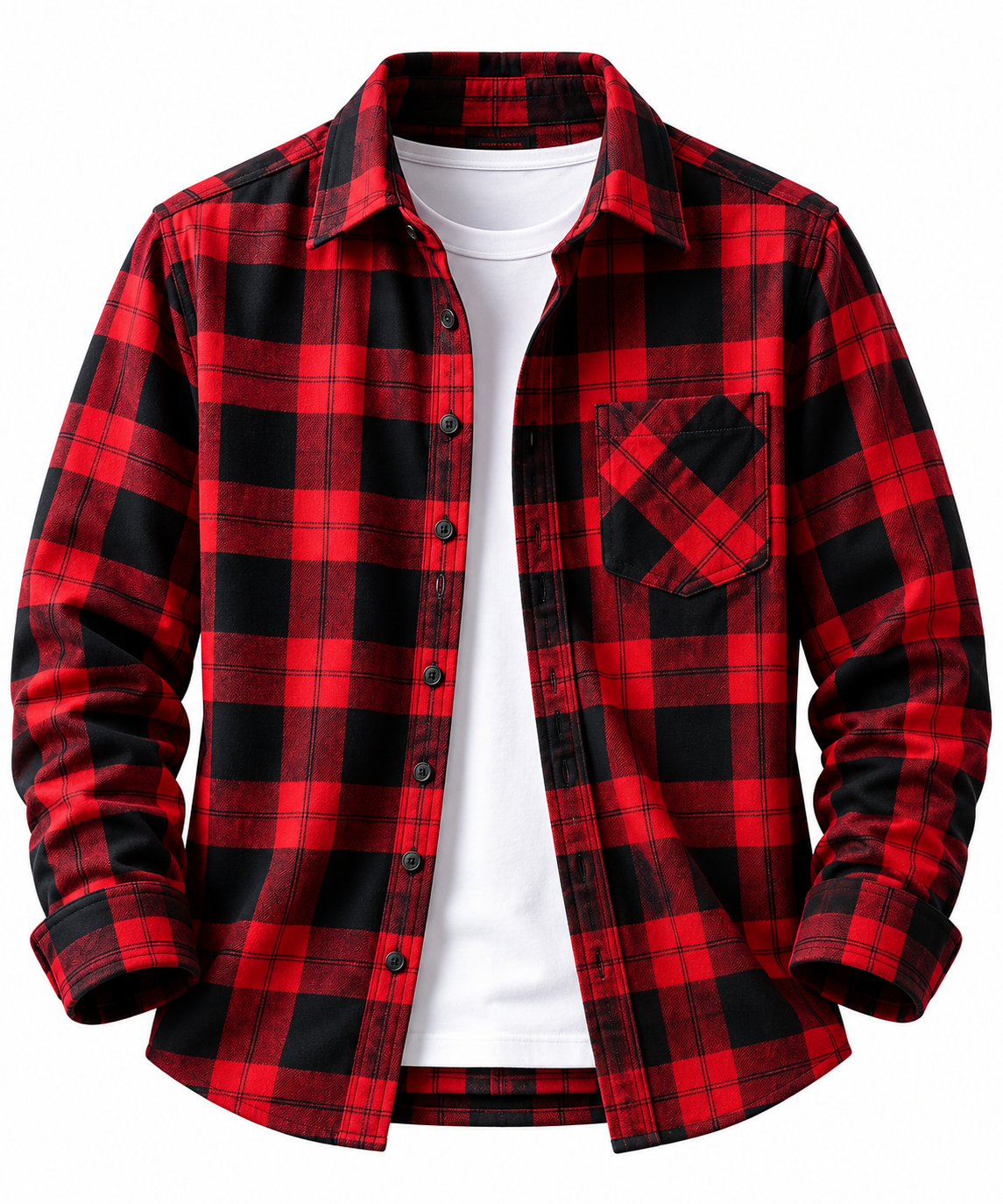 LUKE SAMPS #005 Classic Red & Black Plaid Flannel Shirt