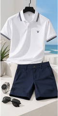 LUKE SAMPS #007 Men's Premium White Polo Shirt & Navy Blue Shorts – Classic Summer Outfit